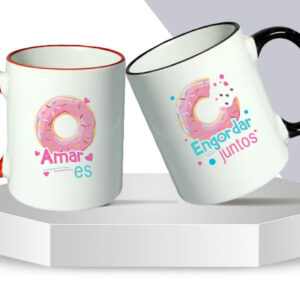 Taza Blanca con Asa y Borde de Color